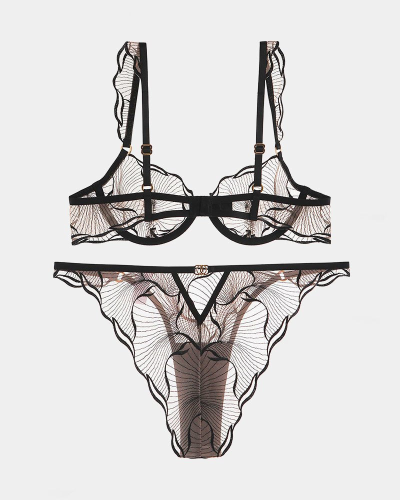 Ruffle strap embroidered mesh bra panty set, photo 6