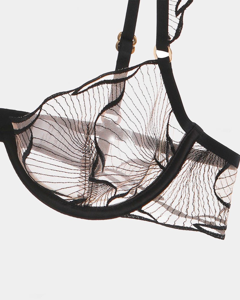 Ruffle strap embroidered mesh bra panty set, photo 7