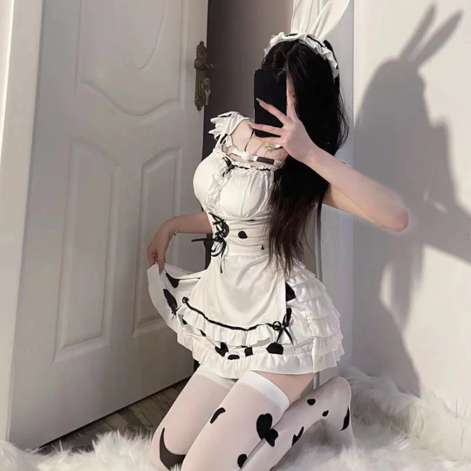 Black (no Stockings + no Necklace) ruffled bunny girl nightgown set