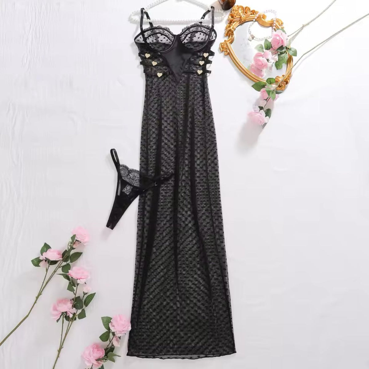 Ruffled lace mesh nightdress chemise, photo 2