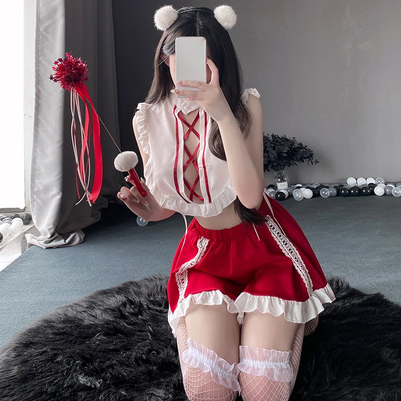Ruffled lace up cat ear cosplay costume, photo 1