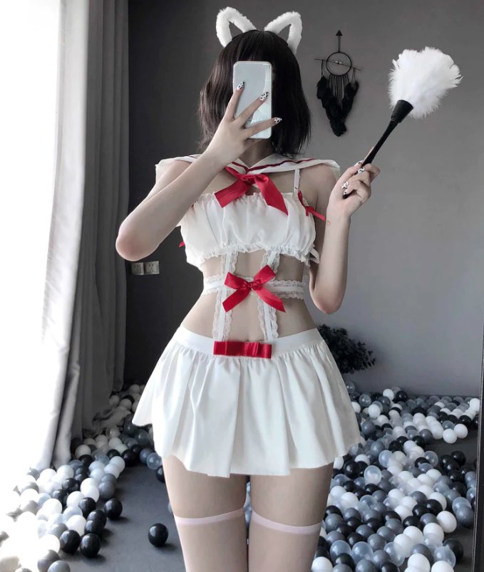 White ruffled pleated skirt roleplay costume