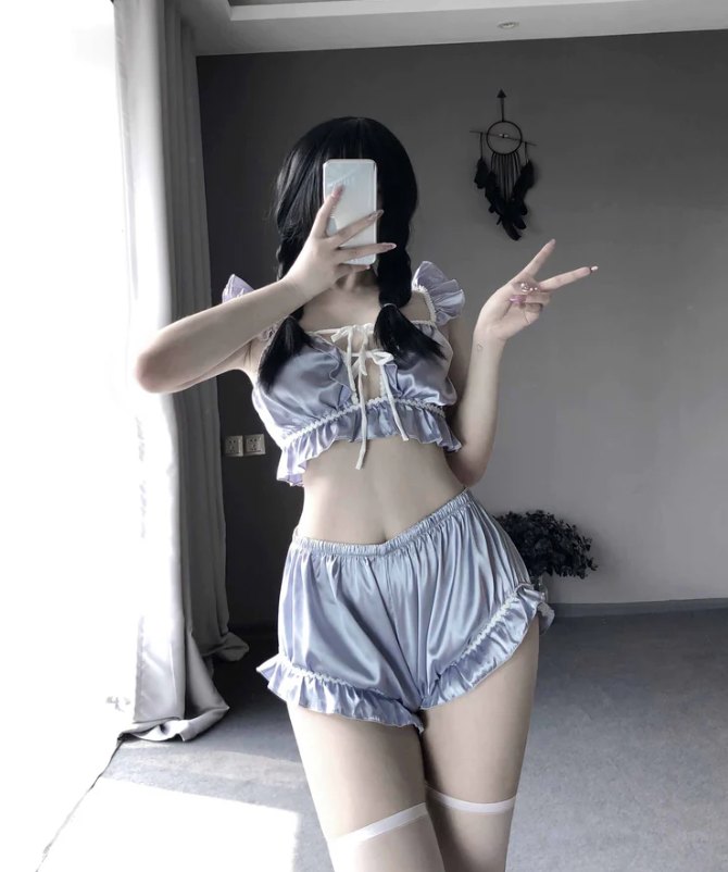 Ruffled satin camisole sleepwear set, photo 3