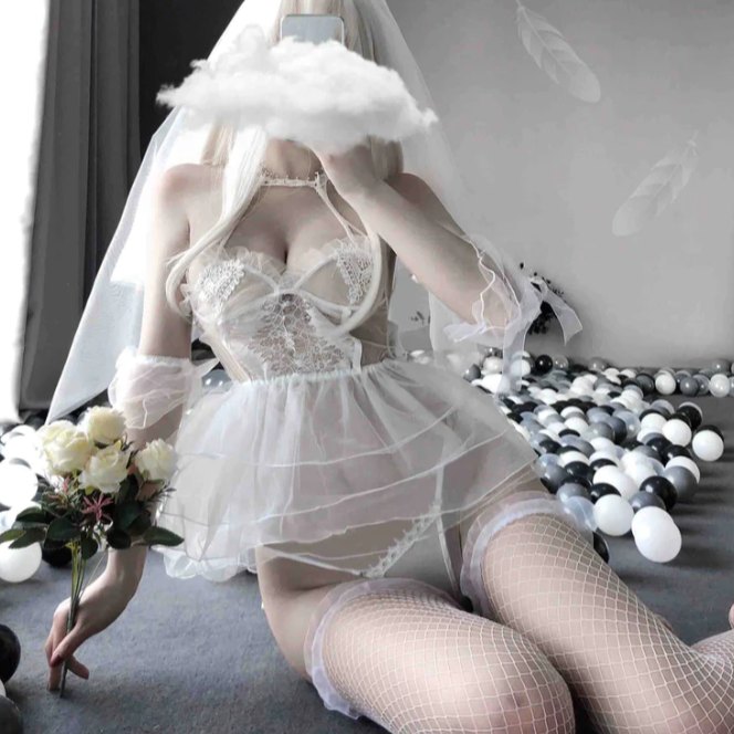 Ruffled sheer bridal lace babydoll, photo 2