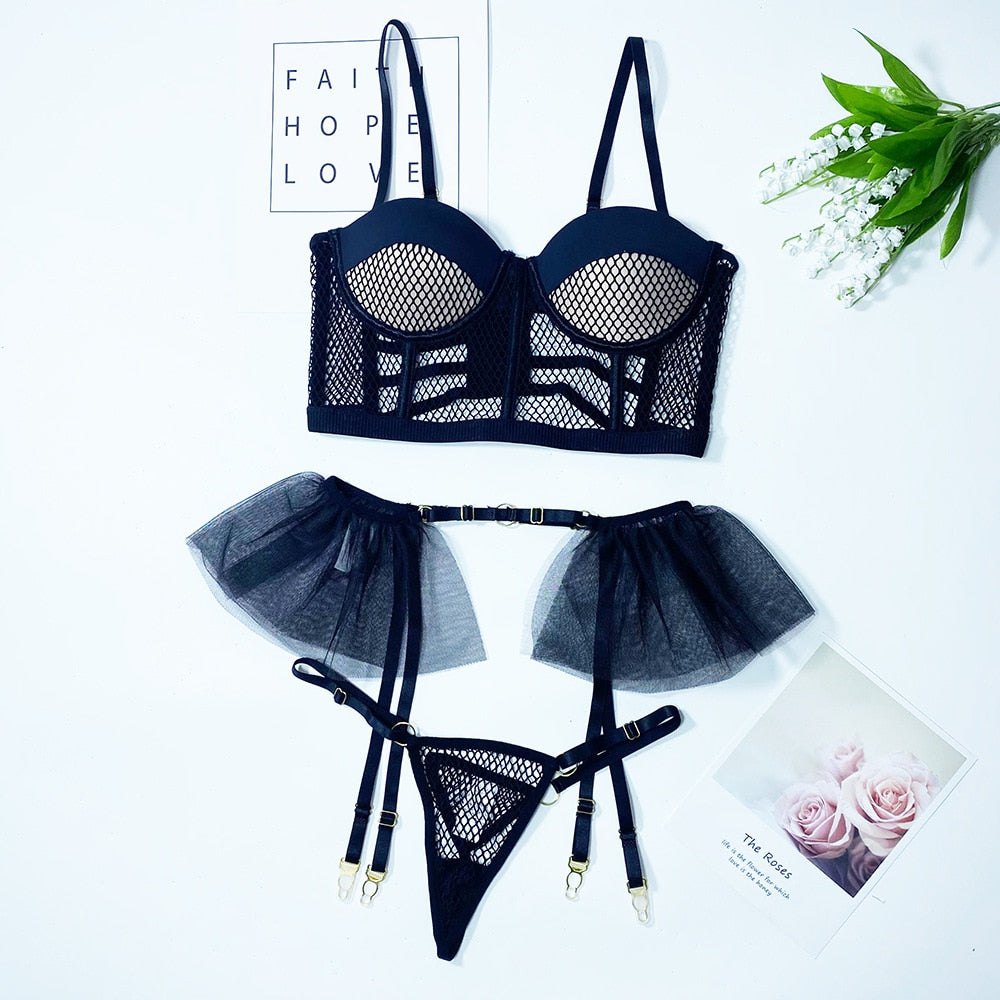 Ruffled sheer garter bra set, photo 8