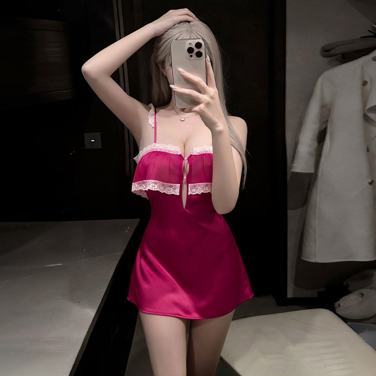 Satin deep v lace trim nightgown chemise, photo 7