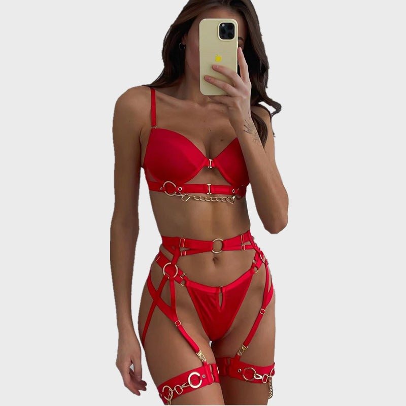 Satin harness underwire bra garter belt cuffs, photo 3