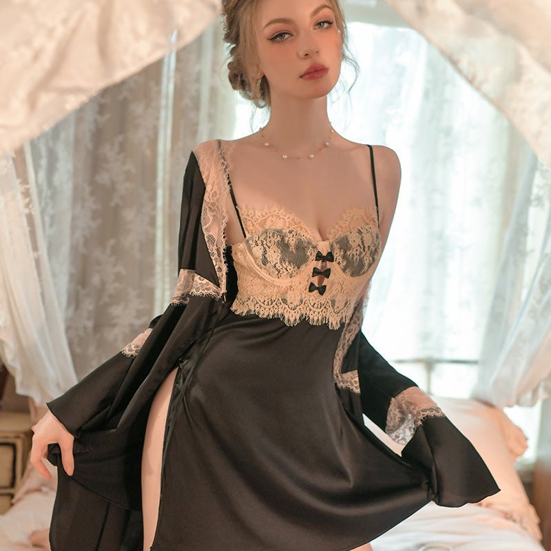 Satin lace camisole nightgown with robe, photo 1