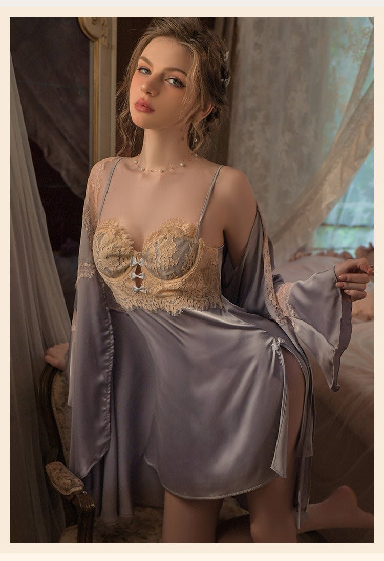 Satin lace camisole nightgown with robe, photo 7