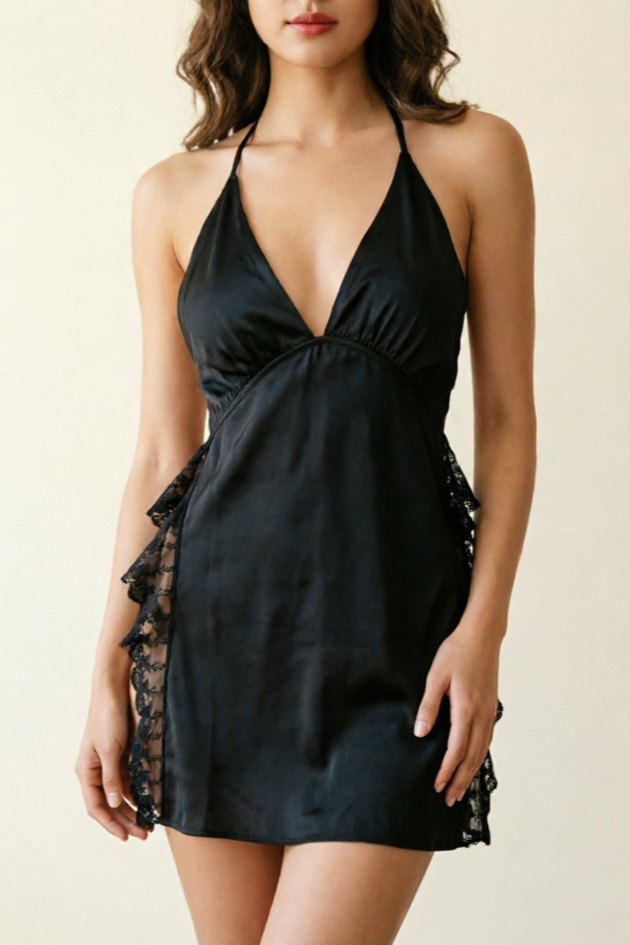 Satin nightgown lace trim chemise, photo 1