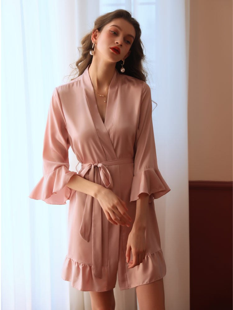 Pink satin romantic sleepwear robe set