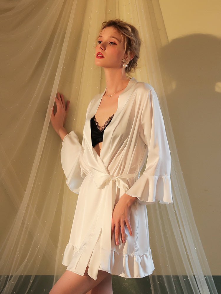 White satin romantic sleepwear robe set
