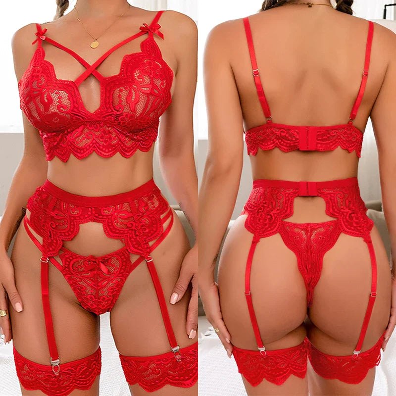 Scalloped lace longline crisscross bra lingerie set, photo 9