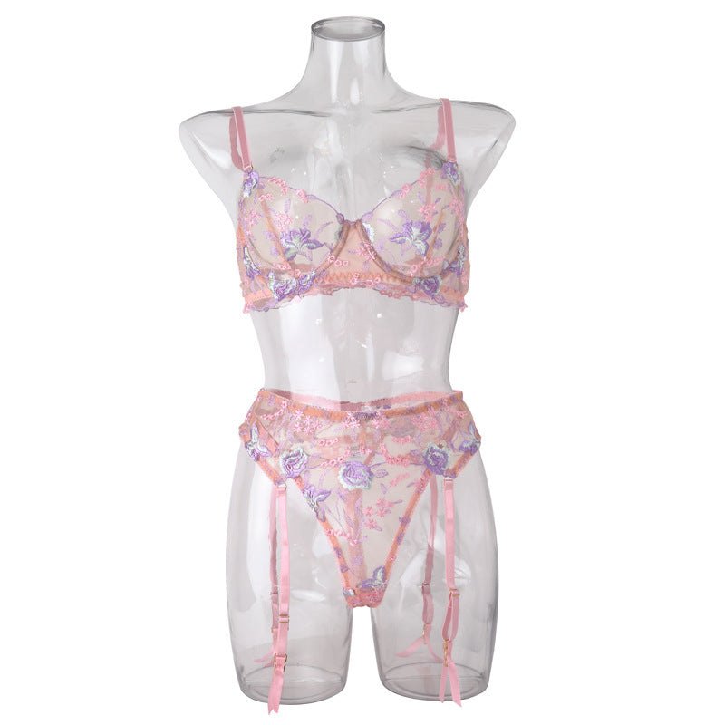 Sculpting mesh embroidered garter lingerie set, photo 5