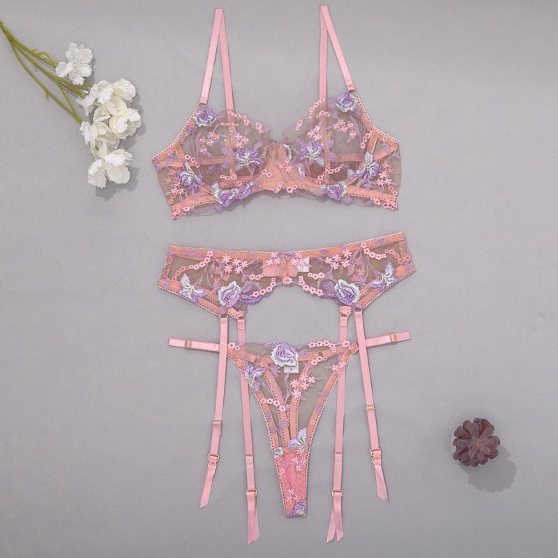 Sculpting mesh embroidered garter lingerie set, photo 6