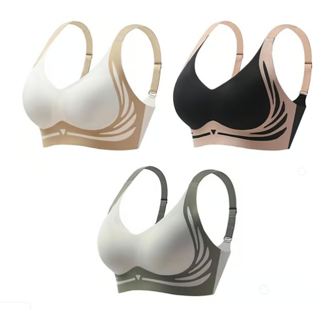 Beige+black+green seamless backless push up bra 3 pack