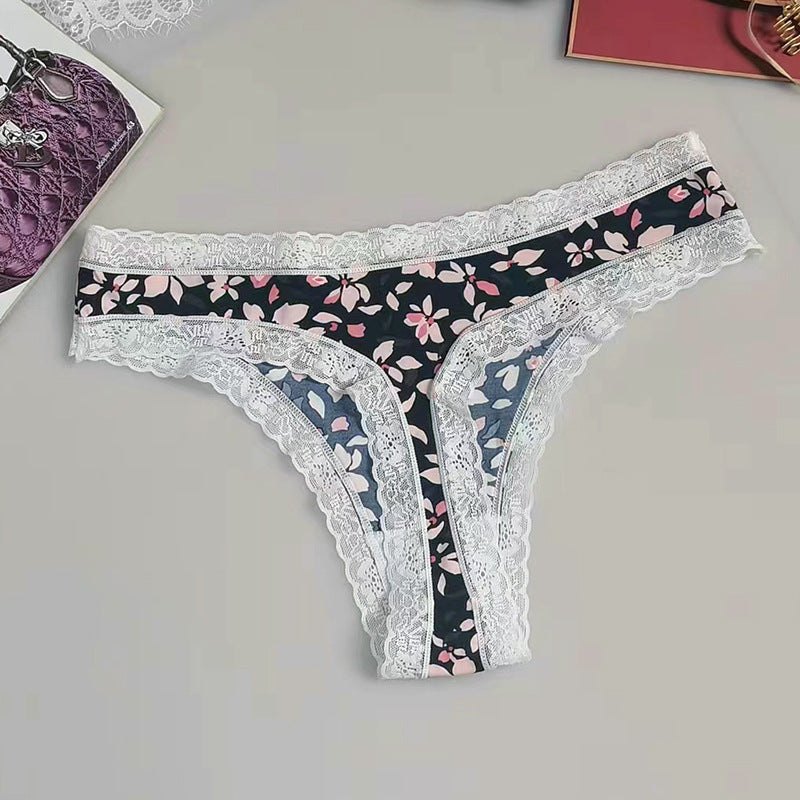 Pink-flower seamless printed silky thong