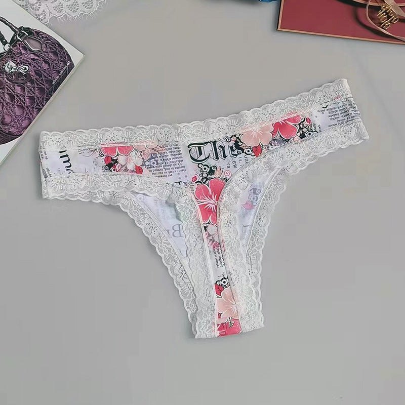 Red-letter seamless printed silky thong