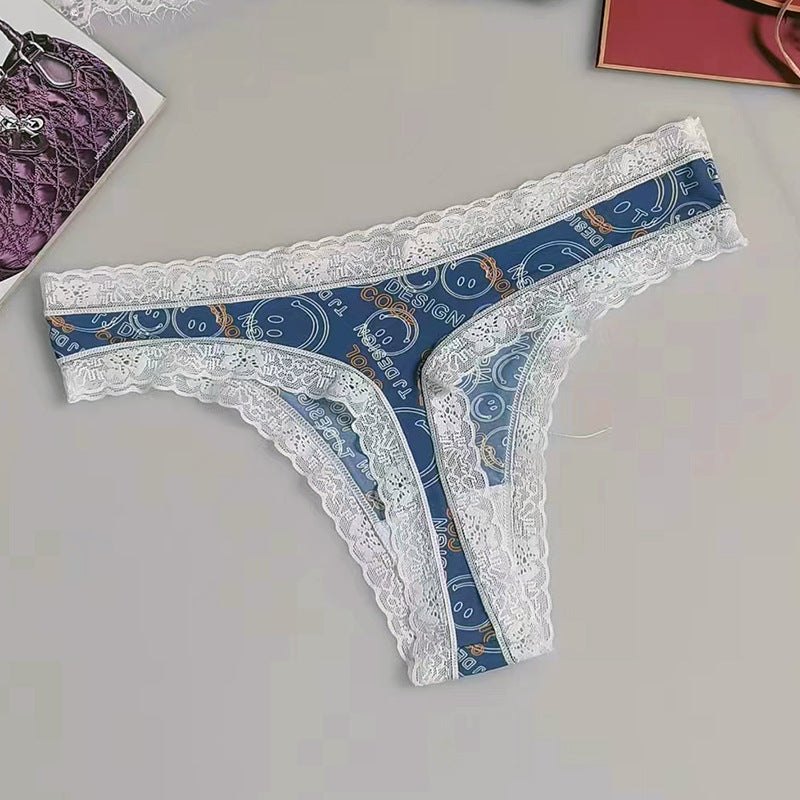 Smiling-face seamless printed silky thong