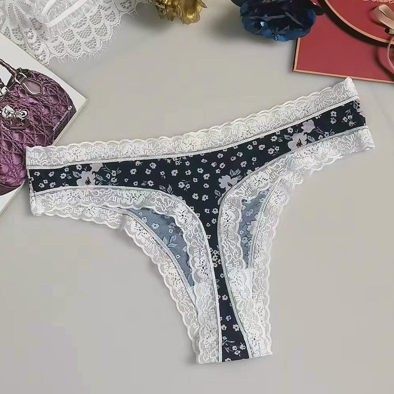 White-flower seamless printed silky thong