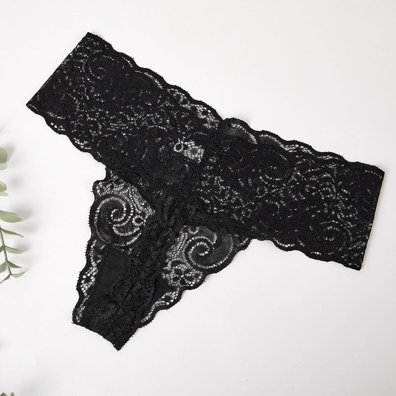 Black seamless sheer lace thong