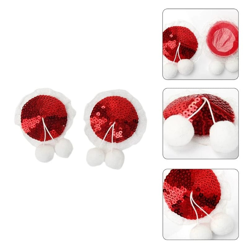 Red sequin pom-pom nipple pasties, photo 6