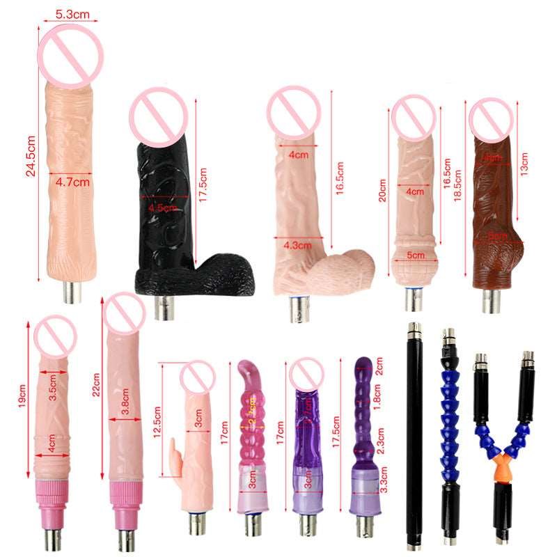 Assorted sex machine attachment heads and extension rods, photo 1