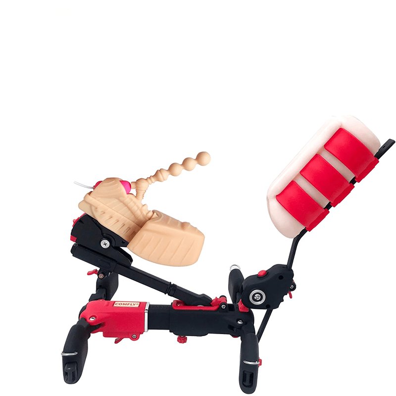 Red and black wheeled sex machine with masturbator arm, photo 1