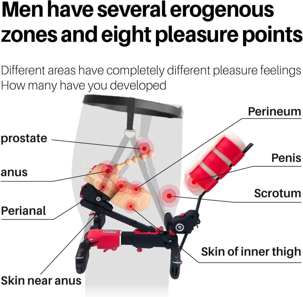 Red and black wheeled sex machine with masturbator arm, photo 2