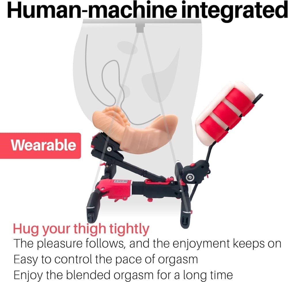 Red and black wheeled sex machine with masturbator arm, photo 3