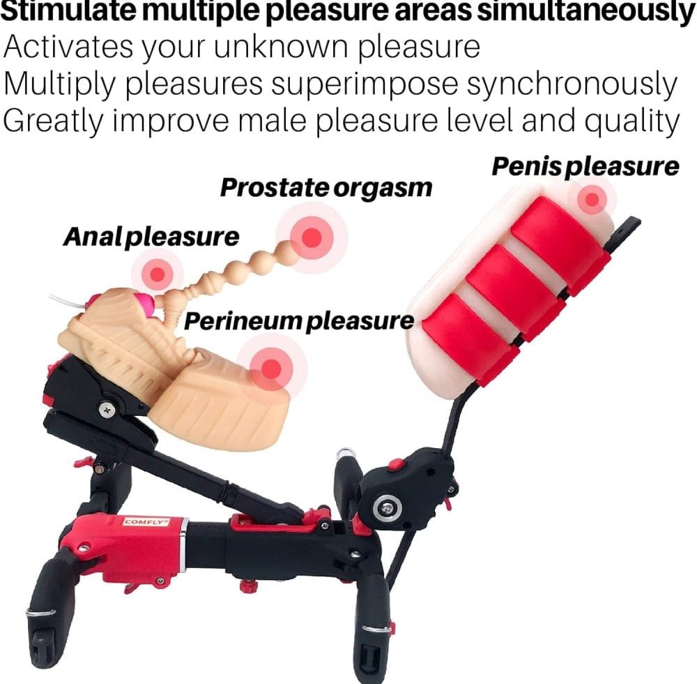 Red and black wheeled sex machine with masturbator arm, photo 4