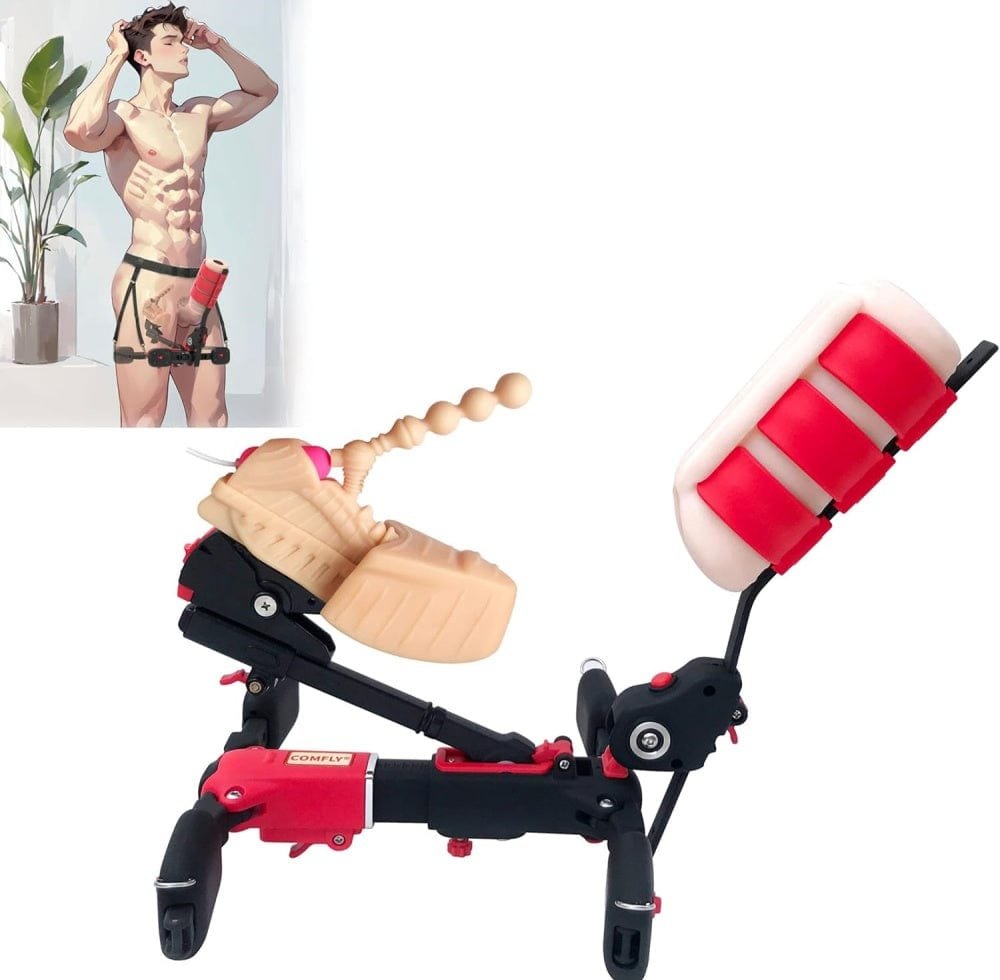 Red and black wheeled sex machine with masturbator arm, photo 5