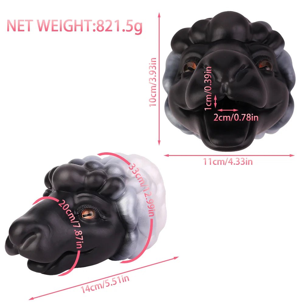 Black sheep head masturbator with pearl-grey fleece, photo 11