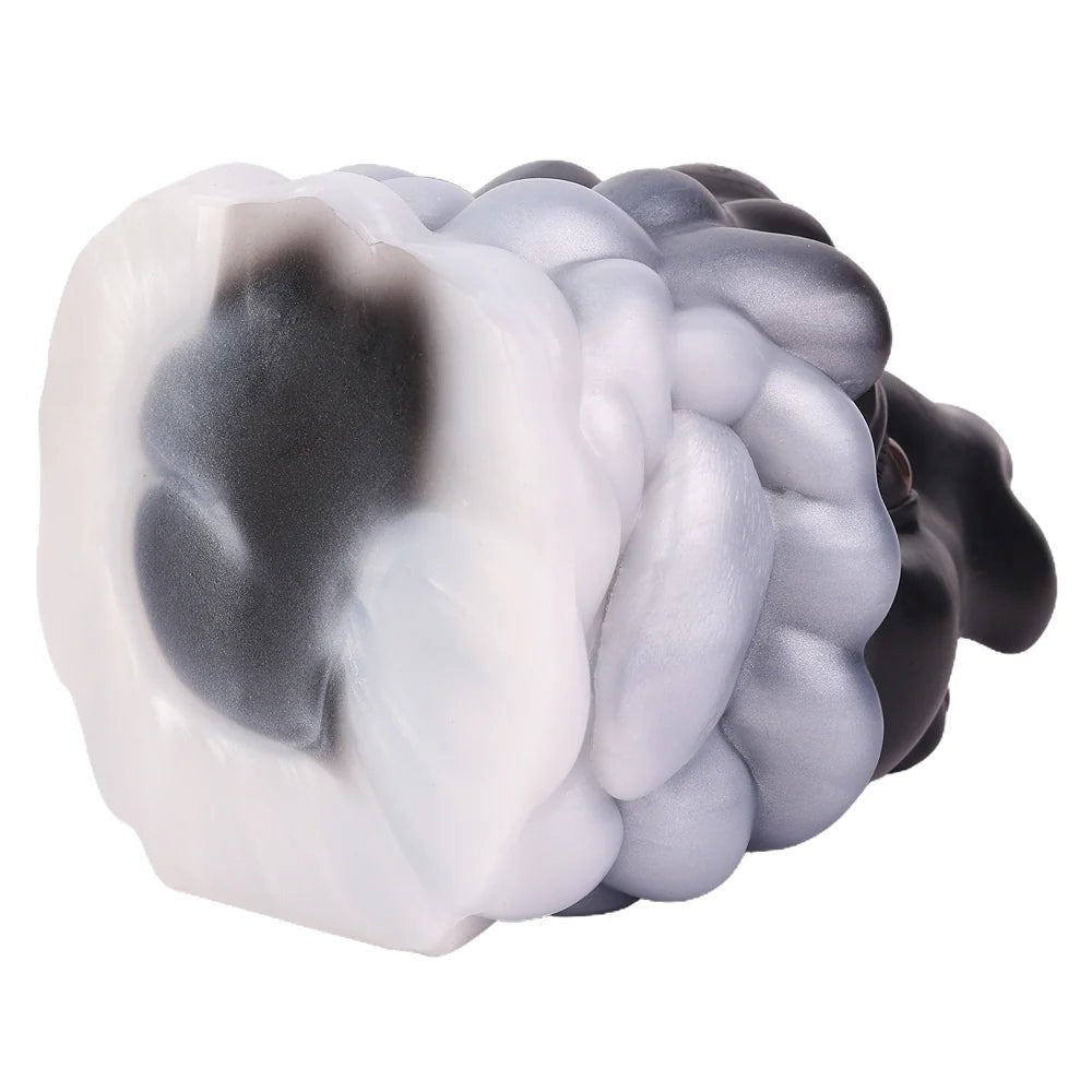 Black sheep head masturbator with pearl-grey fleece, photo 12