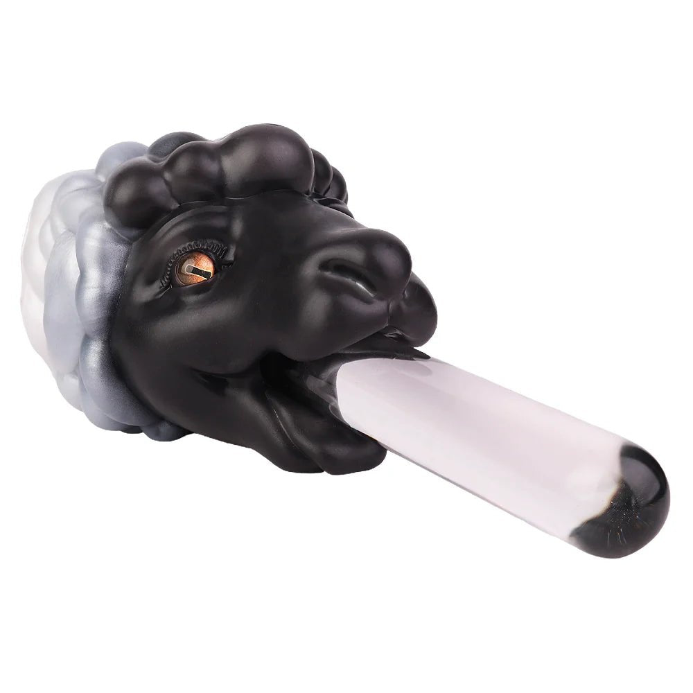 Black sheep head masturbator with pearl-grey fleece, photo 2