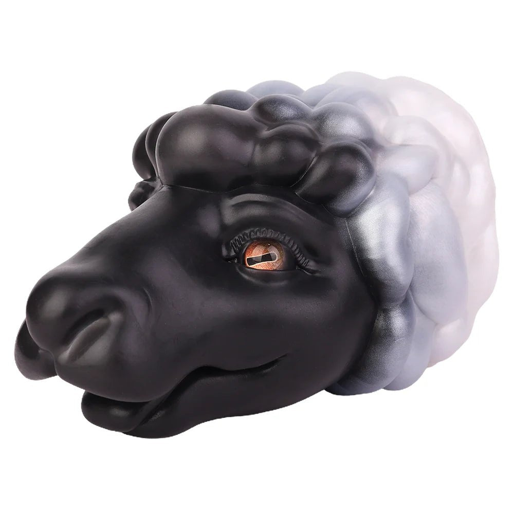 Black sheep head masturbator with pearl-grey fleece, photo 3