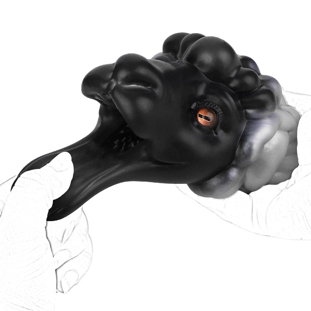 Black sheep head masturbator with pearl-grey fleece, photo 4