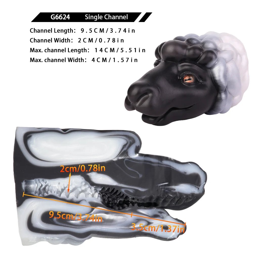 Black sheep head masturbator with pearl-grey fleece, photo 5