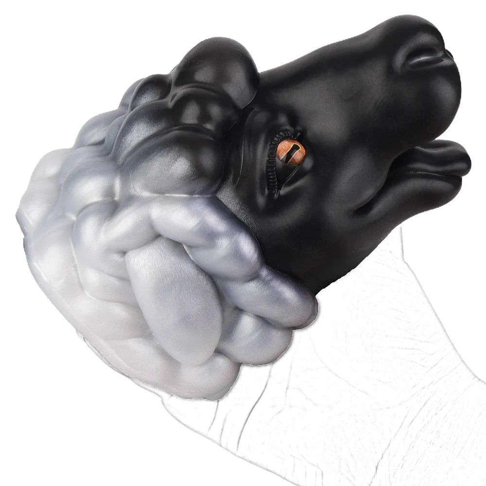Black sheep head masturbator with pearl-grey fleece, photo 9