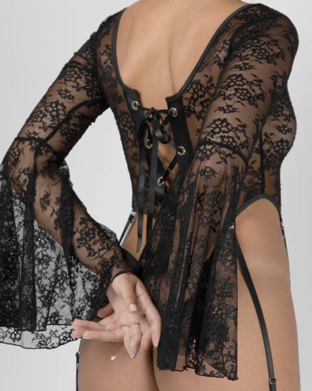 Sheer black lace lingerie bodysuit, photo 4
