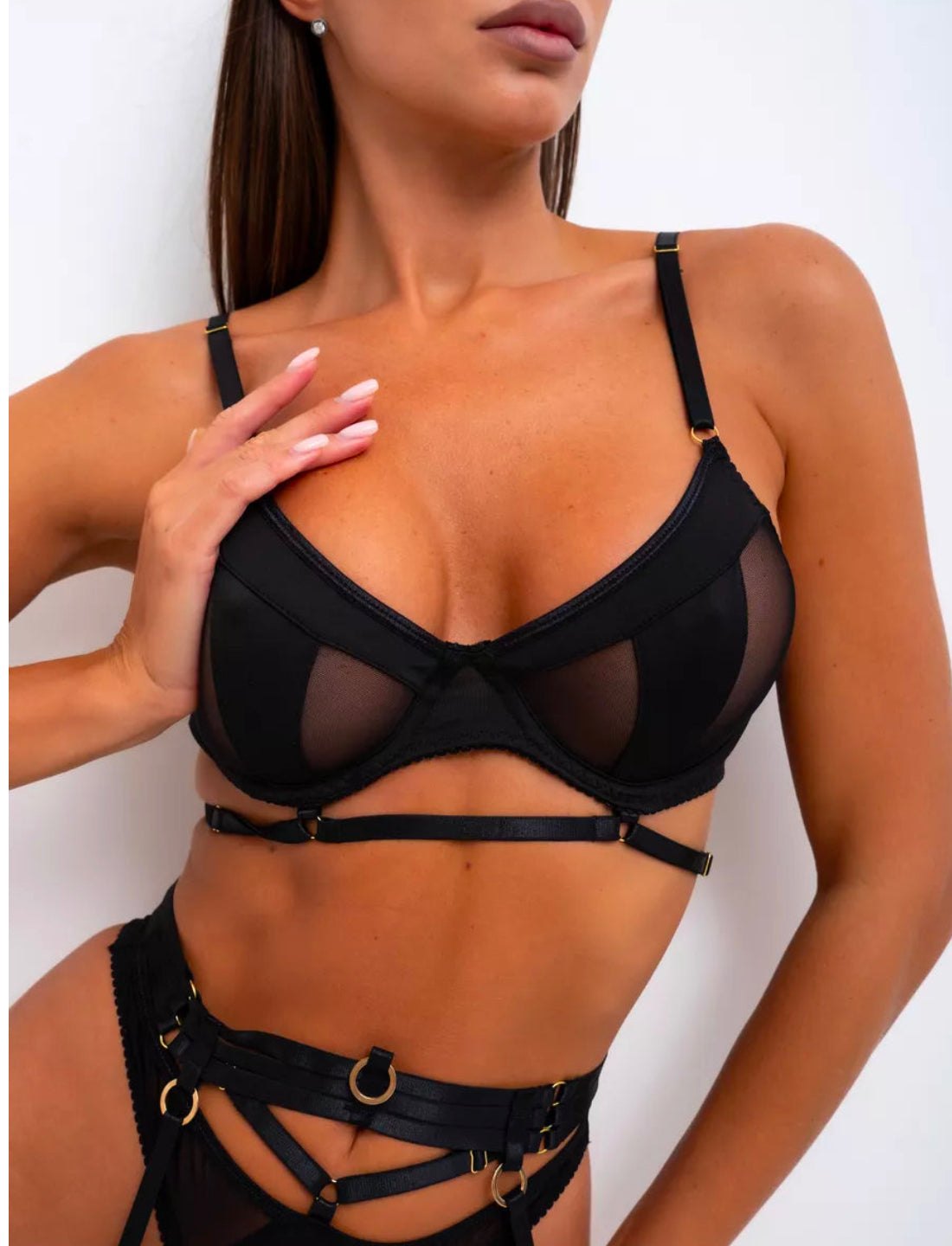 Sheer cutout strappy mesh garter set, photo 9