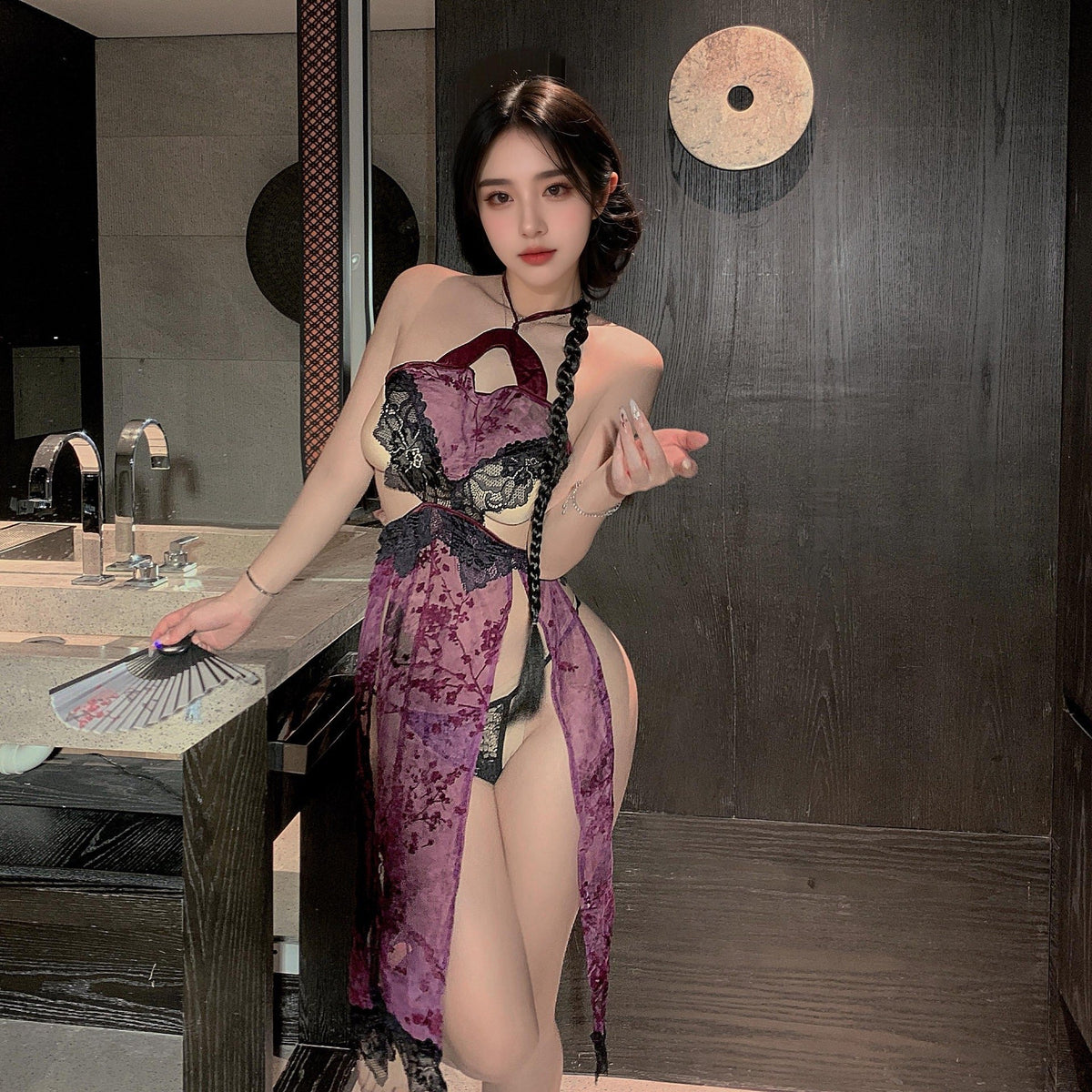 Sheer halter floral cheongsam costume set, photo 3