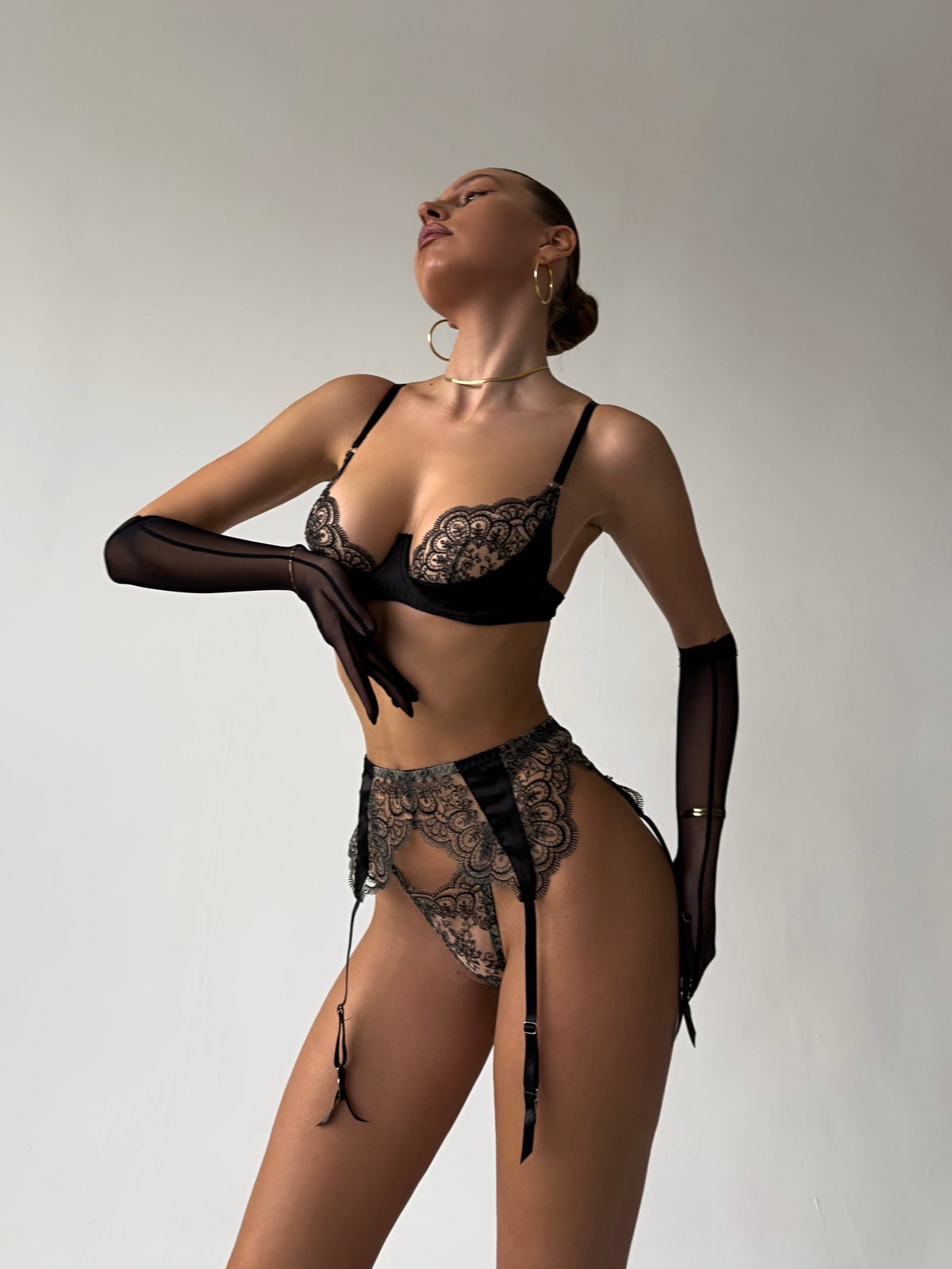 Sheer lace belt gloves set, photo 4