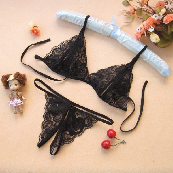 Sheer lace bow bralette open crotch set, photo 4