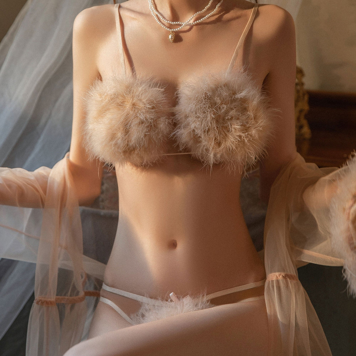 Sheer lace bra robe nightgown set, photo 12