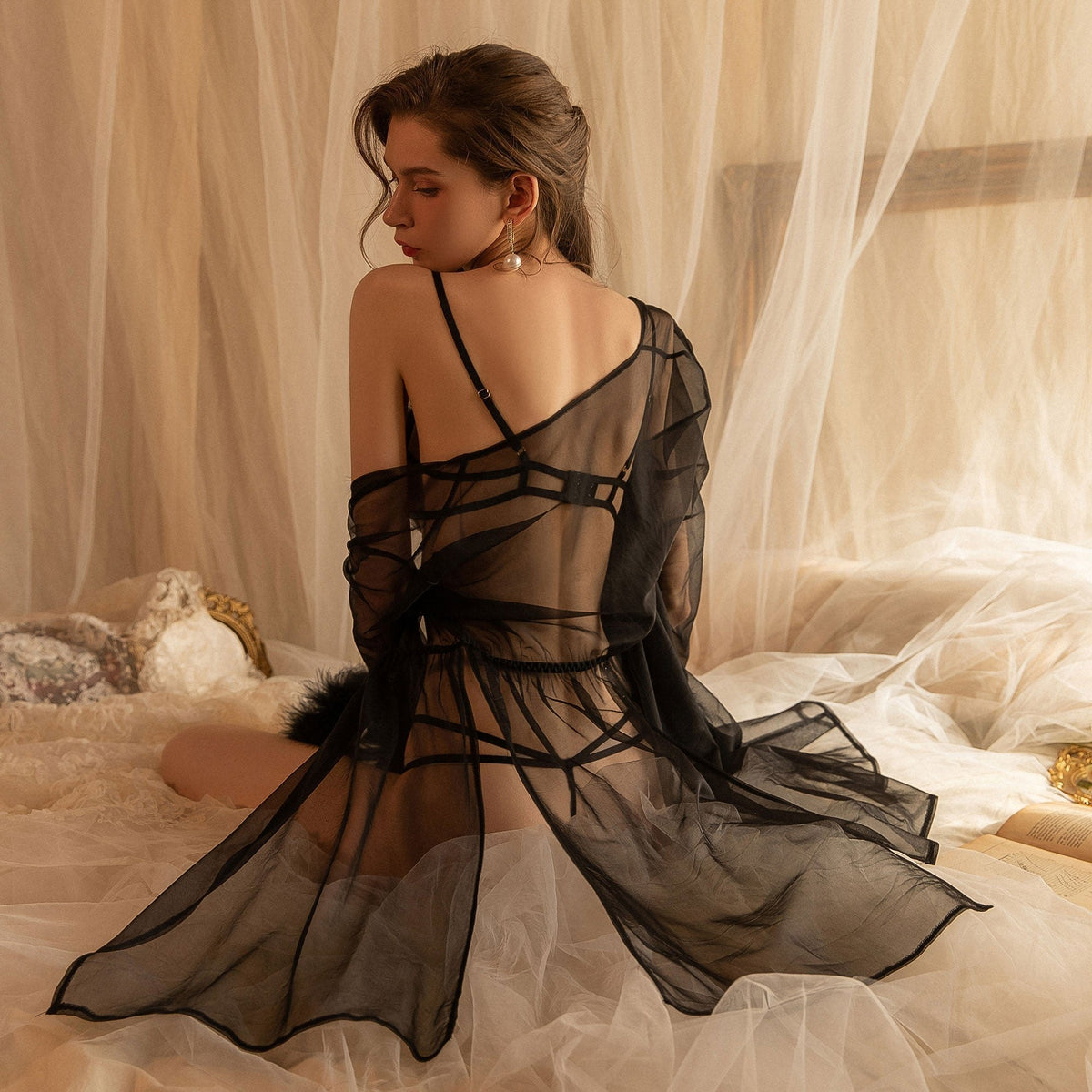 Sheer lace bra robe nightgown set, photo 2