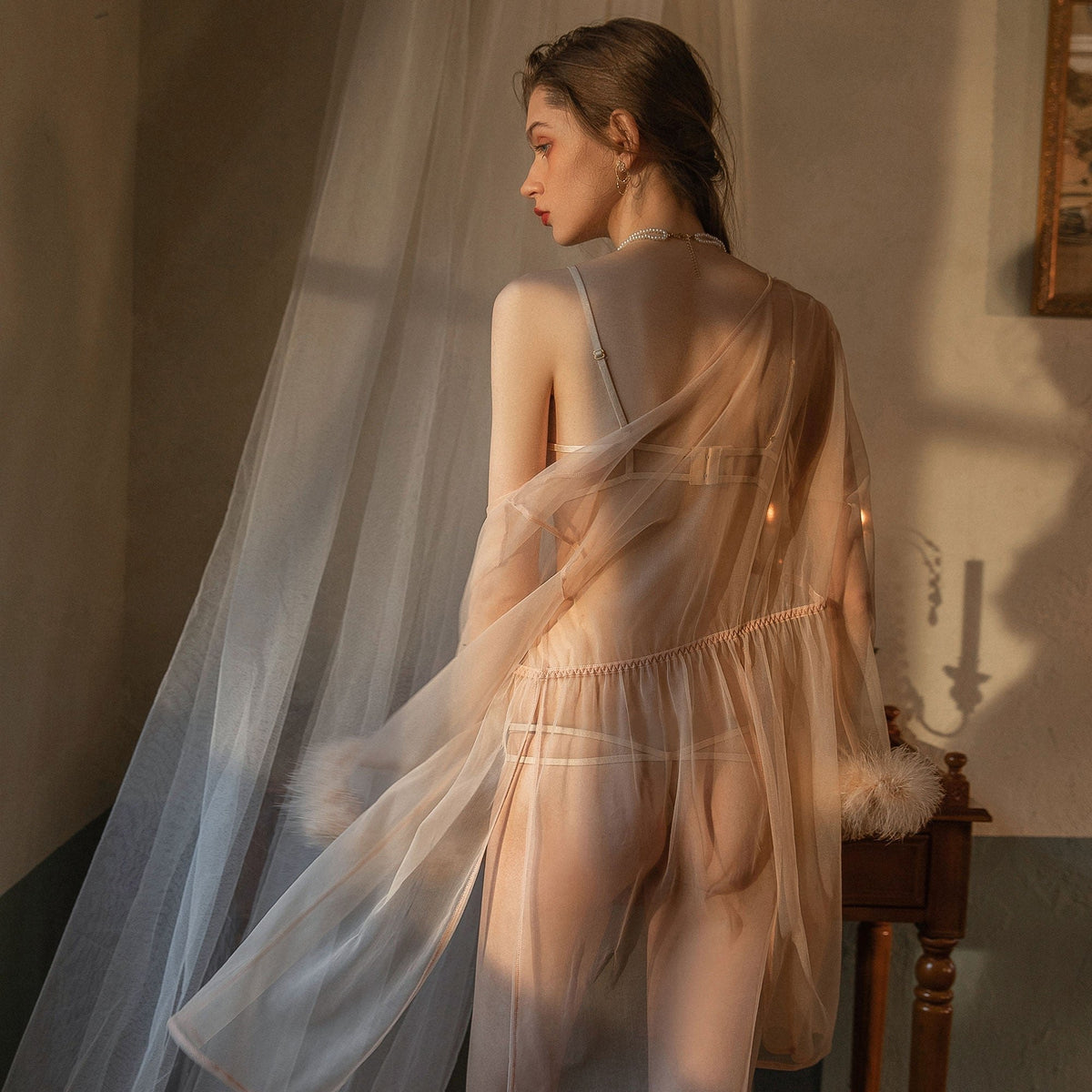 Sheer lace bra robe nightgown set, photo 9
