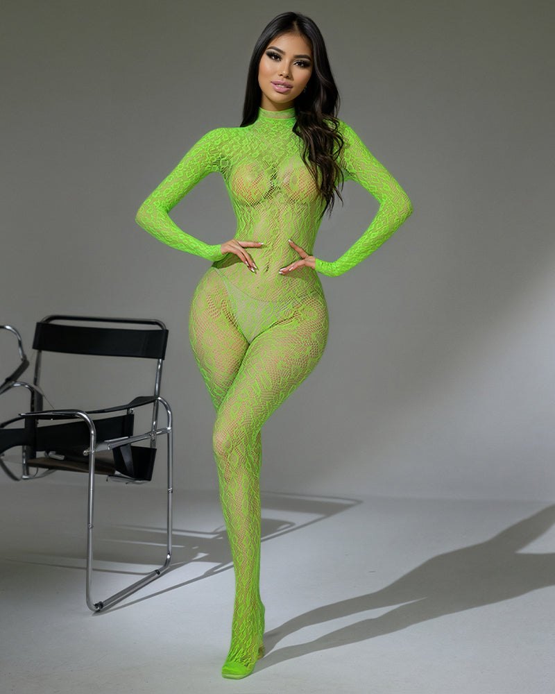 Green sheer lace full body bodystocking
