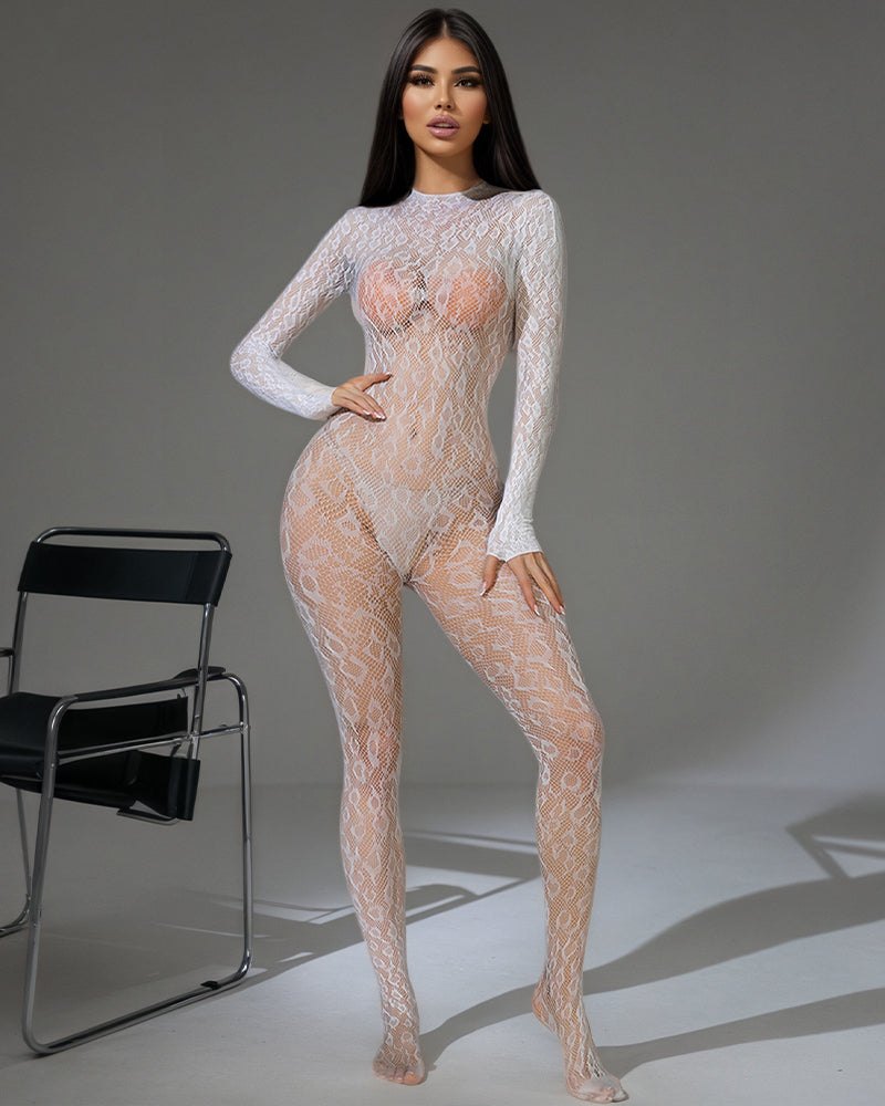 White sheer lace full body bodystocking