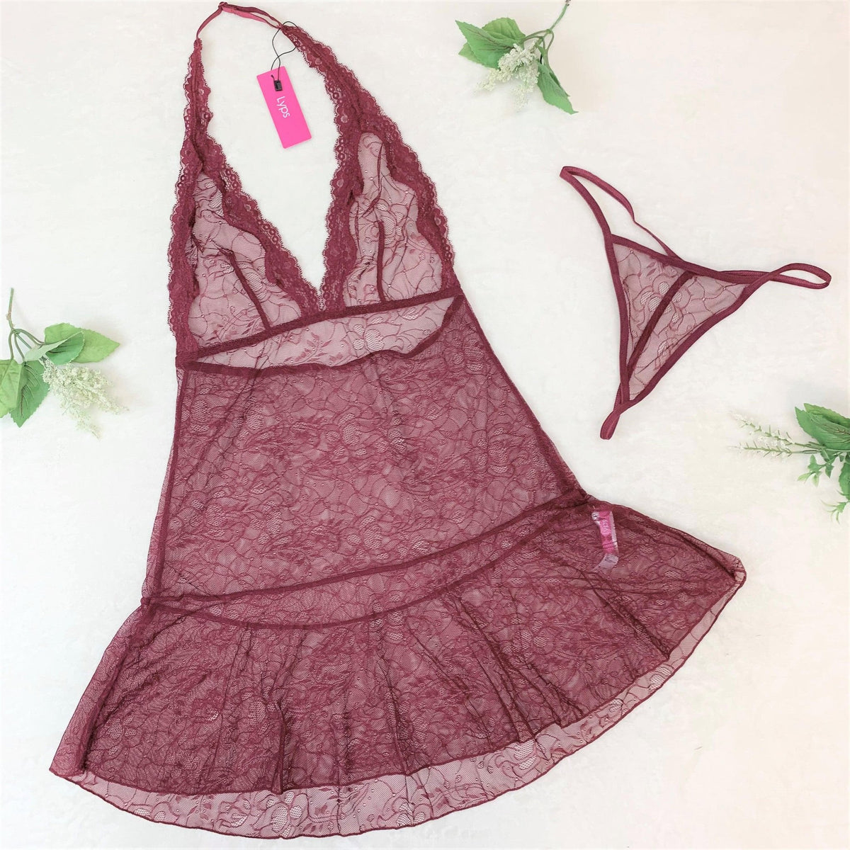 Sheer lace halter chemise lingerie, photo 3